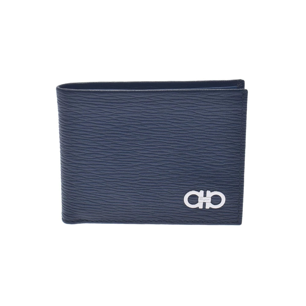 SALVATORE FERRAGAMO Gancini Black Blue Silver Leather Billfold